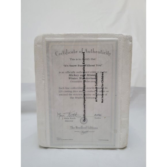 Mickey Mouse Snow Globe Ornament IT'S SNOW FUN WITHOUT YOU Bradford #A0142 COA - Picture 7 of 9